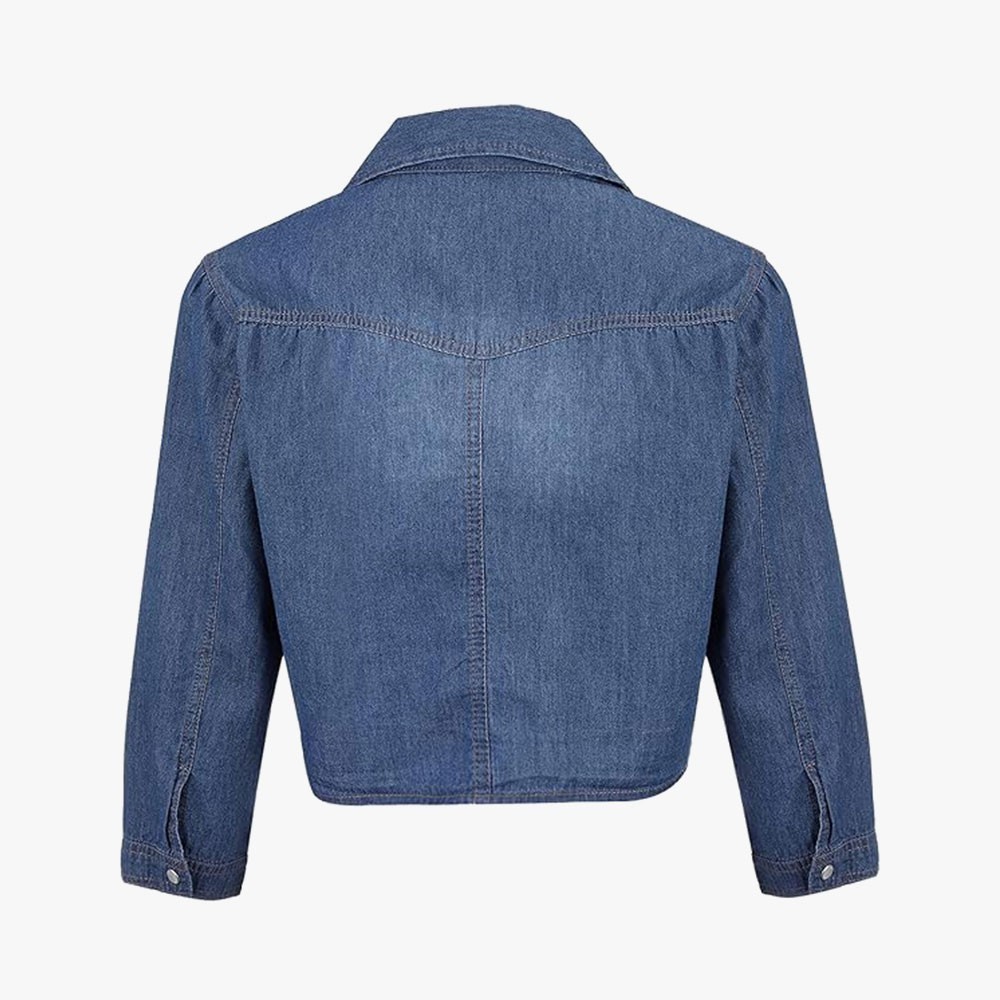 Denim Jean Top Jacket Sleeve Crop Women