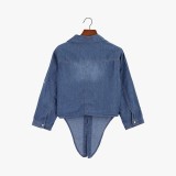 Denim Jean Top Jacket Sleeve Crop Women