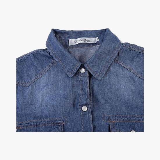 Denim Jean Top Jacket Sleeve Crop Women